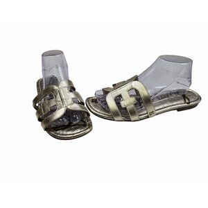 Sam Edelman Bay Metallic Silver Croc-Embossed Leather Slide Bay Sandals US 9.5M